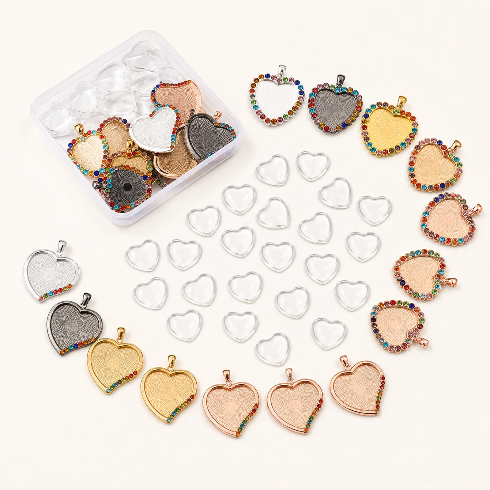 20 Heart Glass Cabochon Pendant Making Kit
