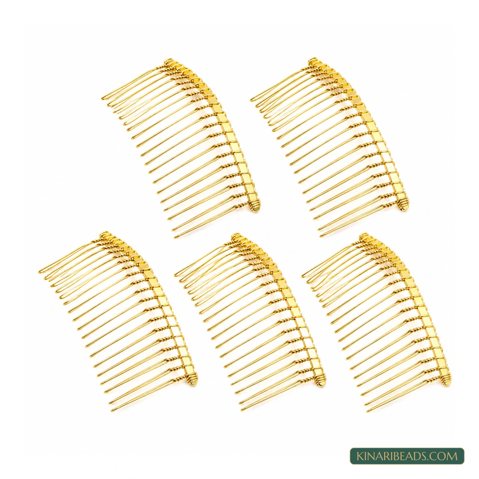 Twisted-Wire Metal Hair Combs – 7.5cm, 5 Pack - Golden colour