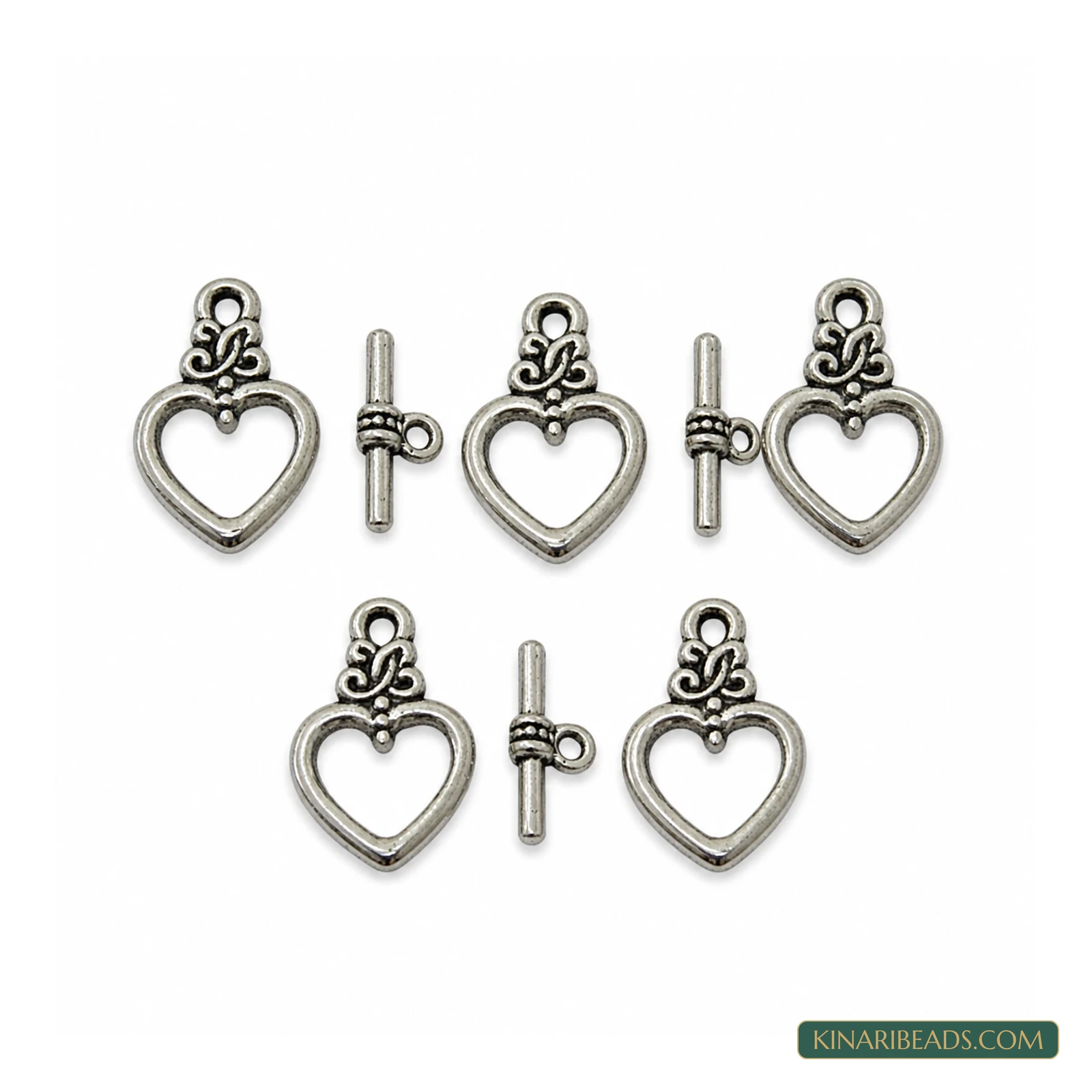 Vintage Heart Toggle & T-Bar Clasp Sets – 5 Sets / 50 Sets