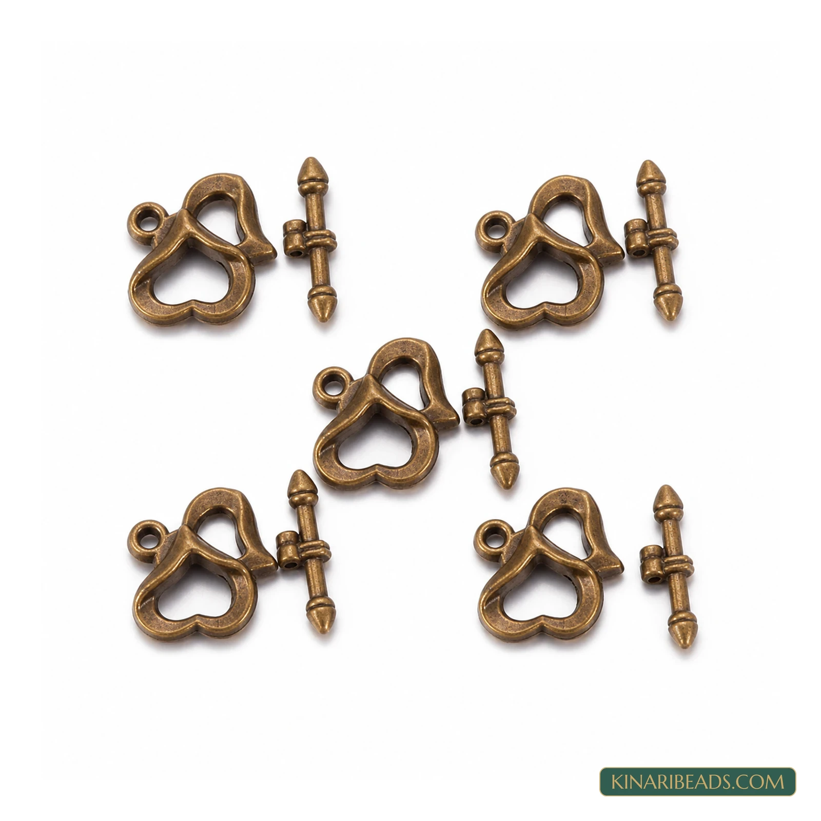 Vintage Heart Toggle & T-Bar Clasp Sets Antiqued Bronze 16x13mm – 5 Sets / 50 Sets