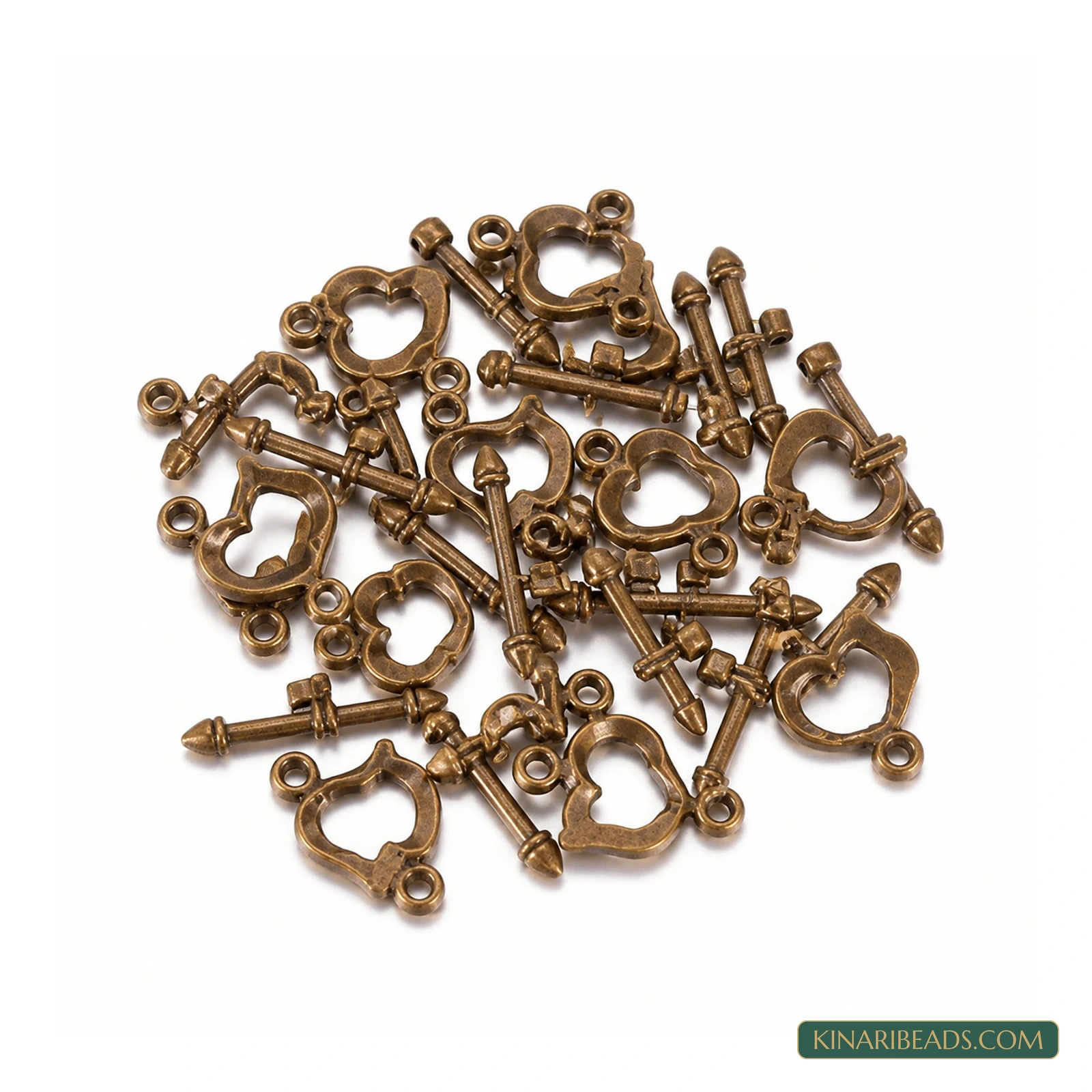 Vintage Heart Toggle & T-Bar Clasp Sets Antiqued Bronze 16x13mm – 5 Sets / 50 Sets product image