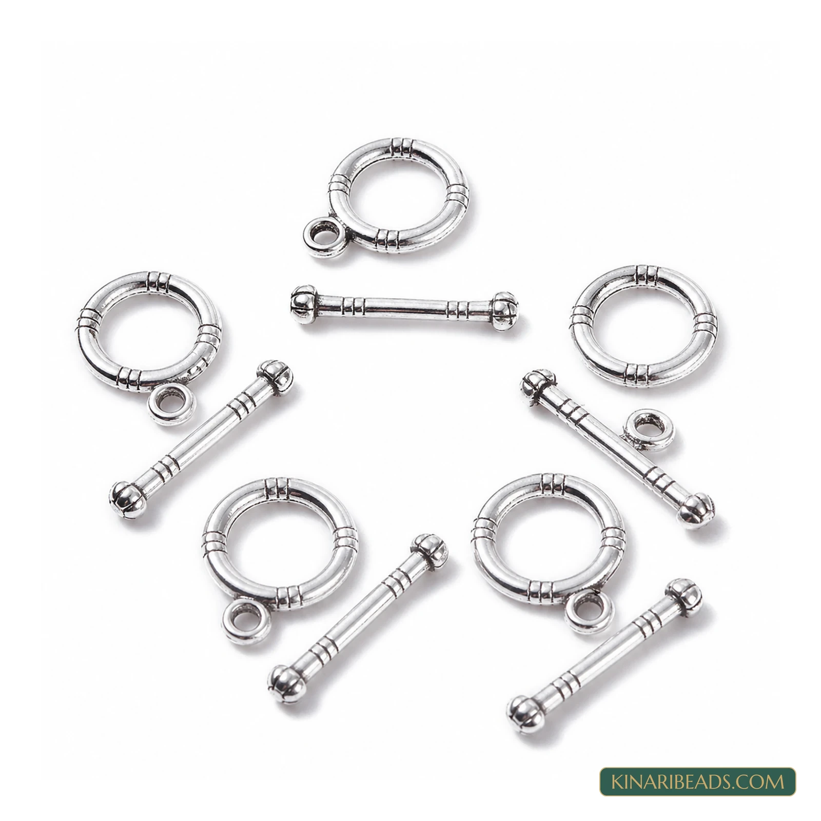 Vintage Metal Toggle & T-Bar Clasp Sets Antiqued Silver-Tone 15x12x2mm – 5 Sets / 25 Sets