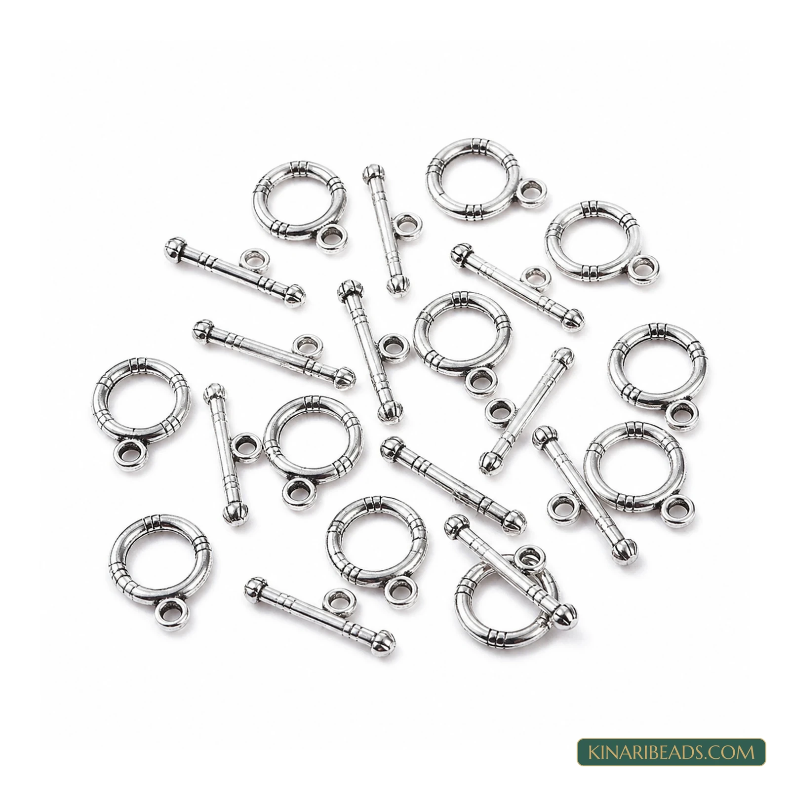 Vintage Metal Toggle & T-Bar Clasp Sets Antiqued Silver-Tone 15x12x2mm – 5 Sets / 25 Sets product image