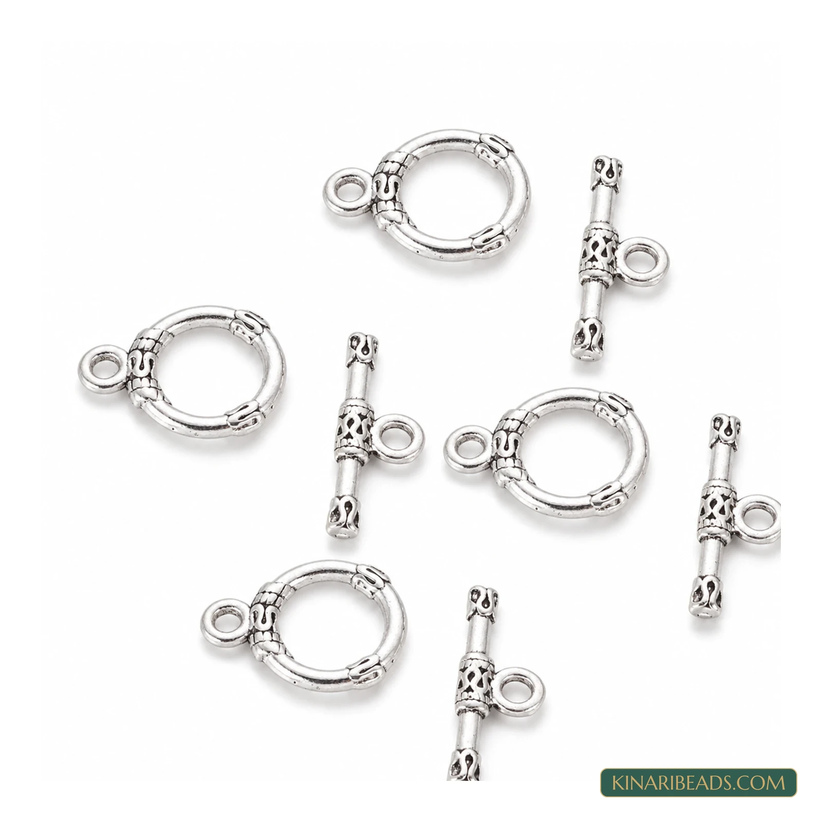 Vintage Metal Toggle & T-Bar Clasp Sets Antiqued Silver-Tone 18x13x2mm – 5 Sets / 50 Sets