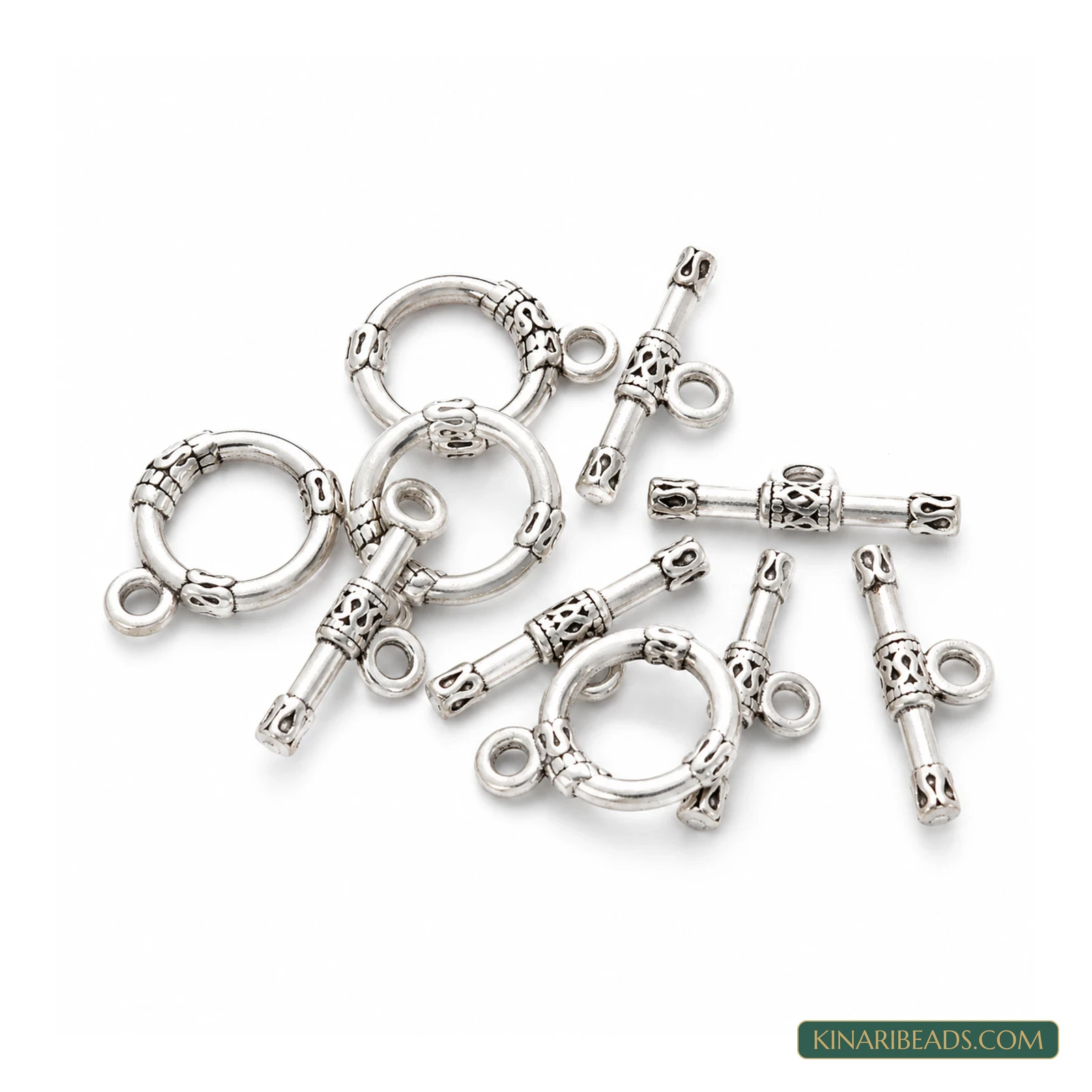 Vintage Metal Toggle & T-Bar Clasp Sets Antiqued Silver-Tone 18x13x2mm – 5 Sets / 50 Sets product image