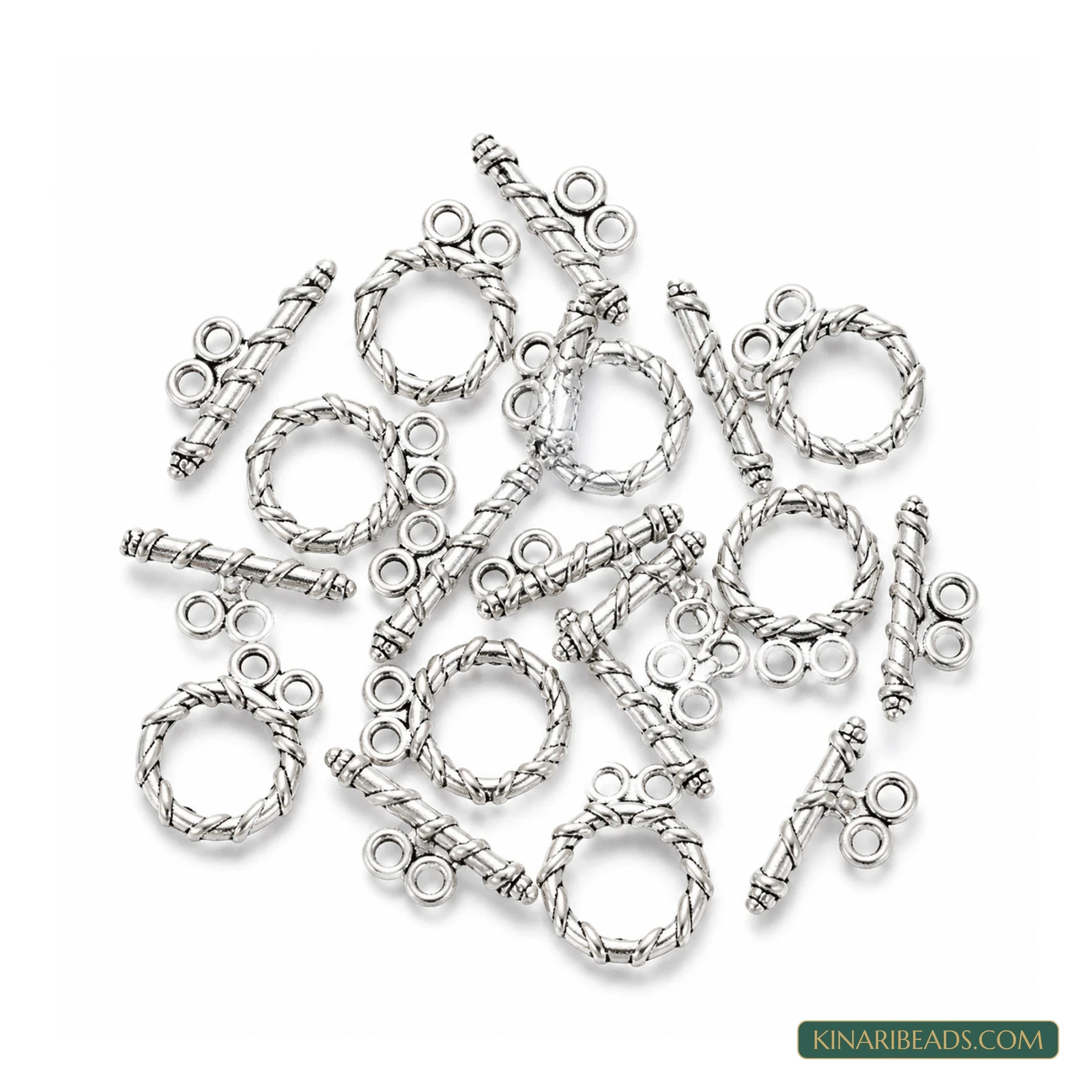 Vintage Metal Toggle & T-Bar Clasp Sets Antiqued Silver-Tone 18x15mm – 5 Sets / 25 Sets product image