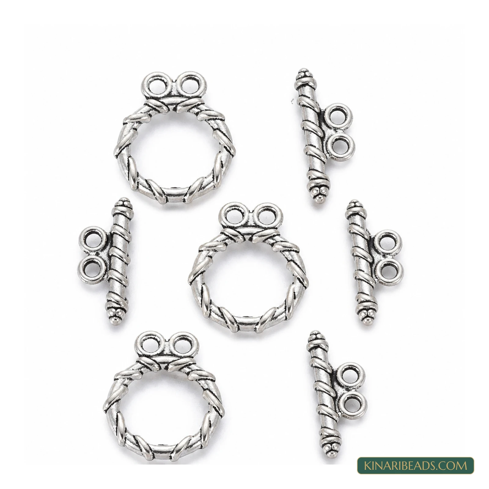 Vintage Metal Toggle & T-Bar Clasp Sets Antiqued Silver-Tone 18x15mm – 5 Sets / 50 Sets