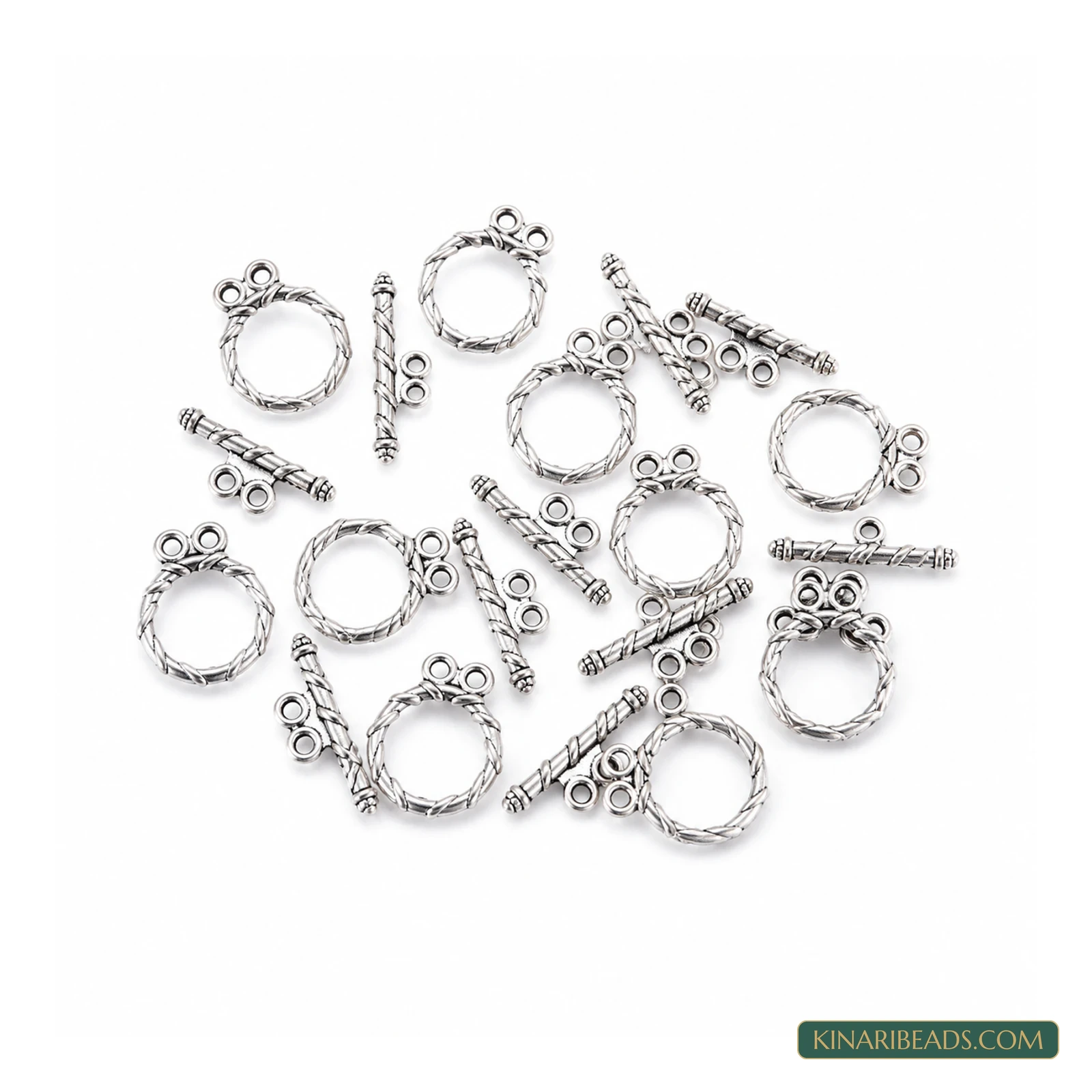 Vintage Metal Toggle & T-Bar Clasp Sets Antiqued Silver-Tone 18x15mm – 5 Sets / 50 Sets product image