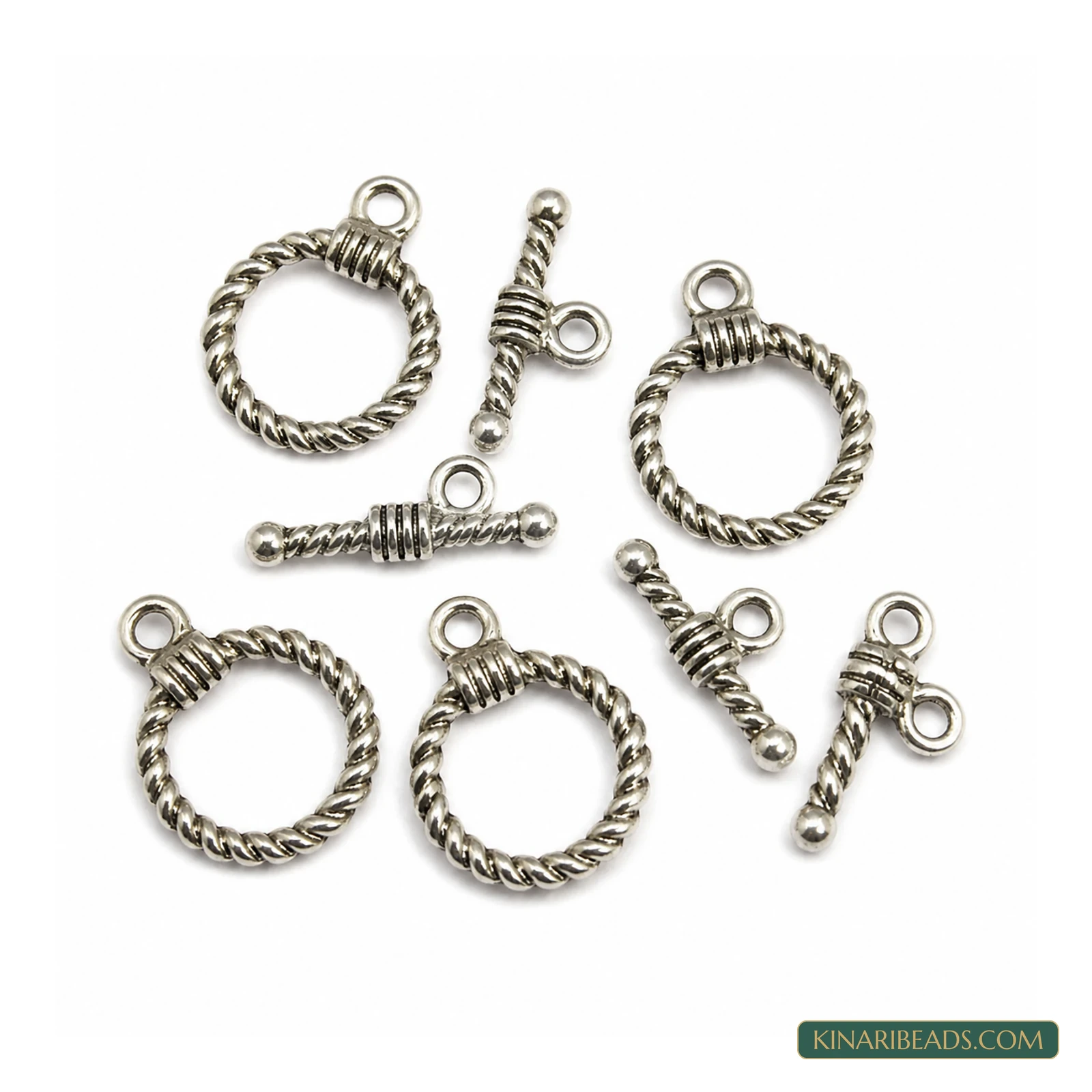 Vintage Metal Toggle & T-Bar Clasp Sets Antiqued Silver-Tone 19x14x3mm – 5 Sets / 50 Sets