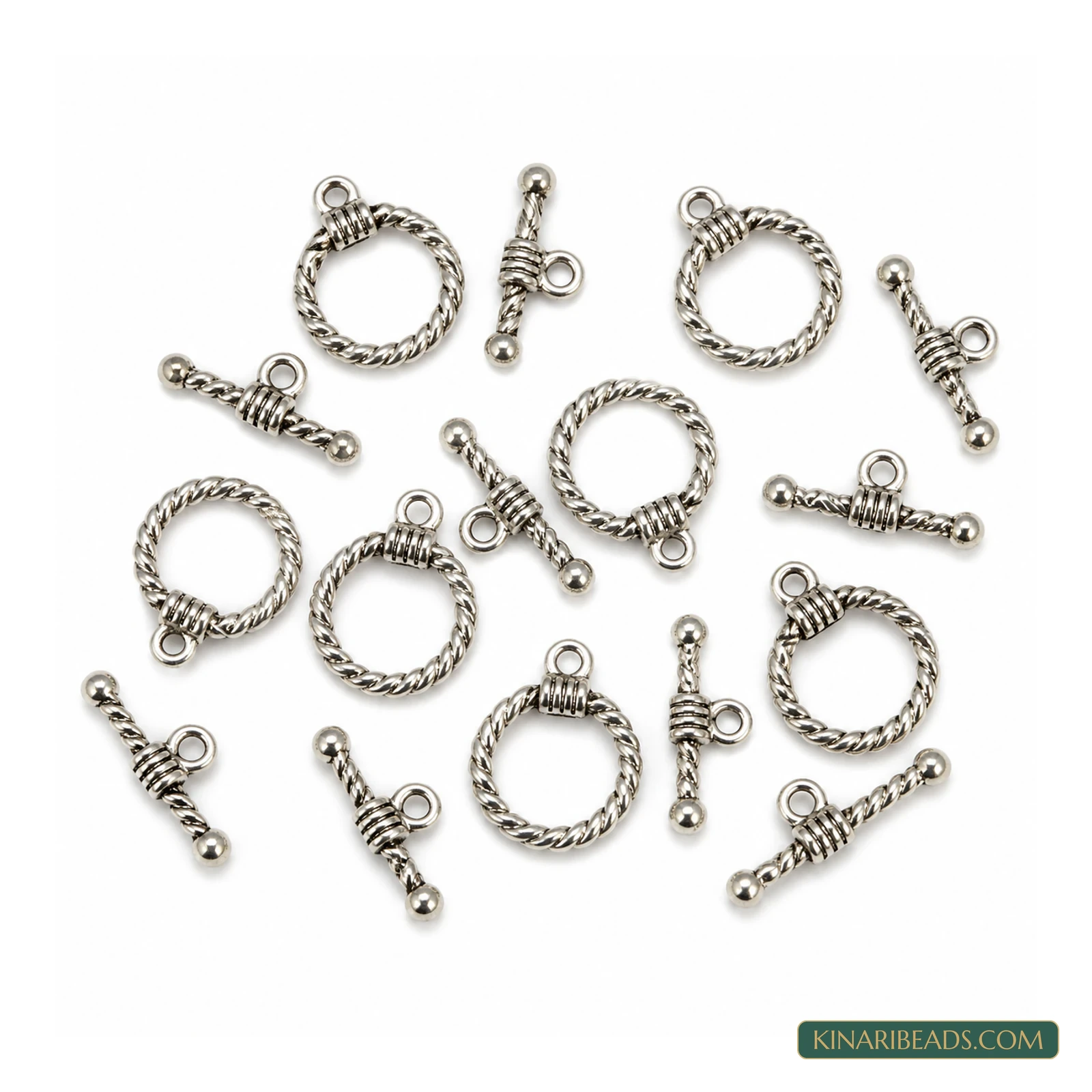 Vintage Metal Toggle & T-Bar Clasp Sets Antiqued Silver-Tone 19x14x3mm – 5 Sets / 50 Sets product image