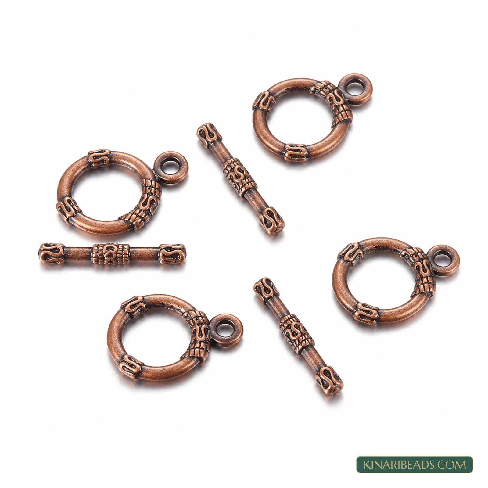 Vintage Ring Toggle & T-Bar Clasp Sets Red Copper – 5 Sets / 50 Sets