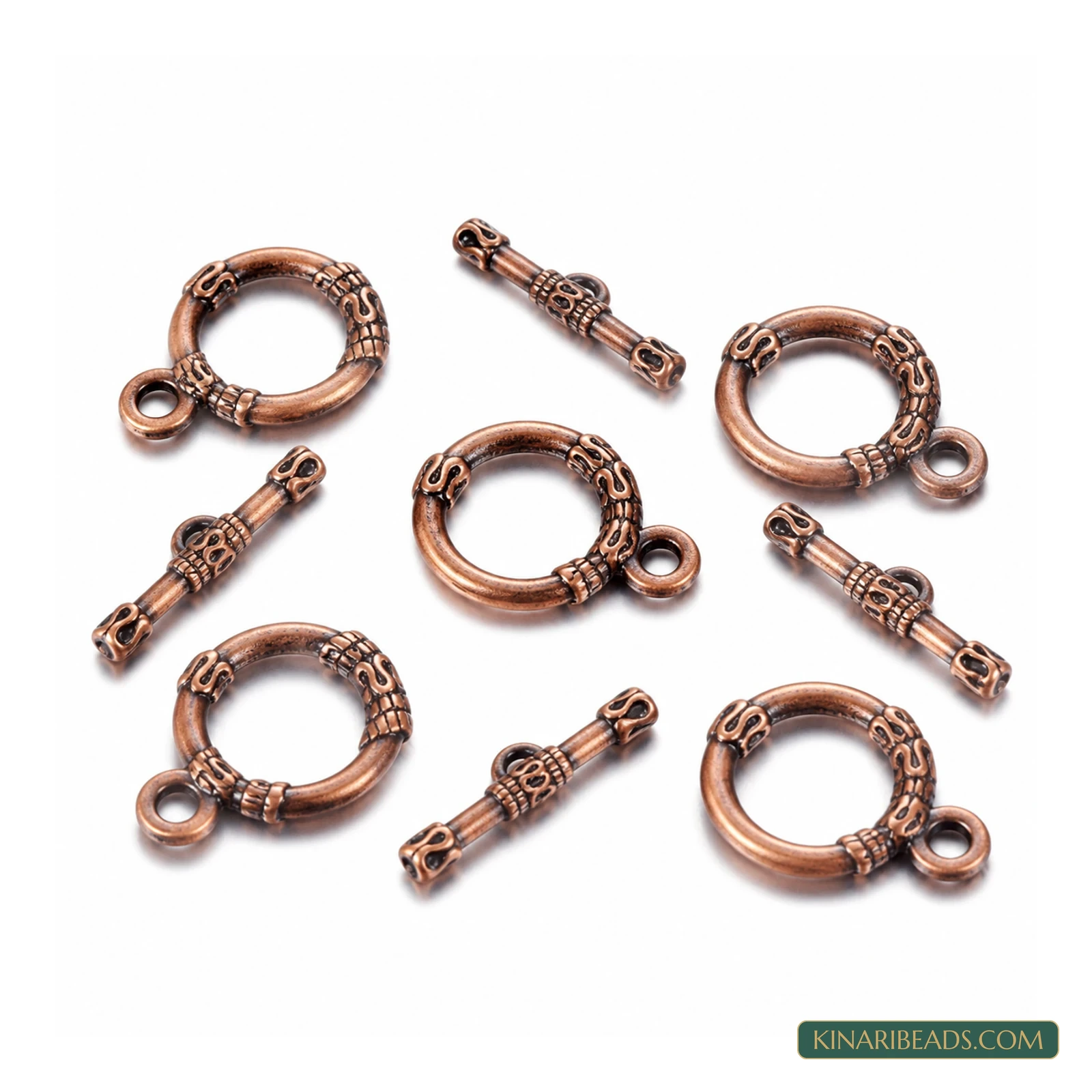 Vintage Ring Toggle & T-Bar Clasp Sets Red Copper – 5 Sets / 50 Sets product image