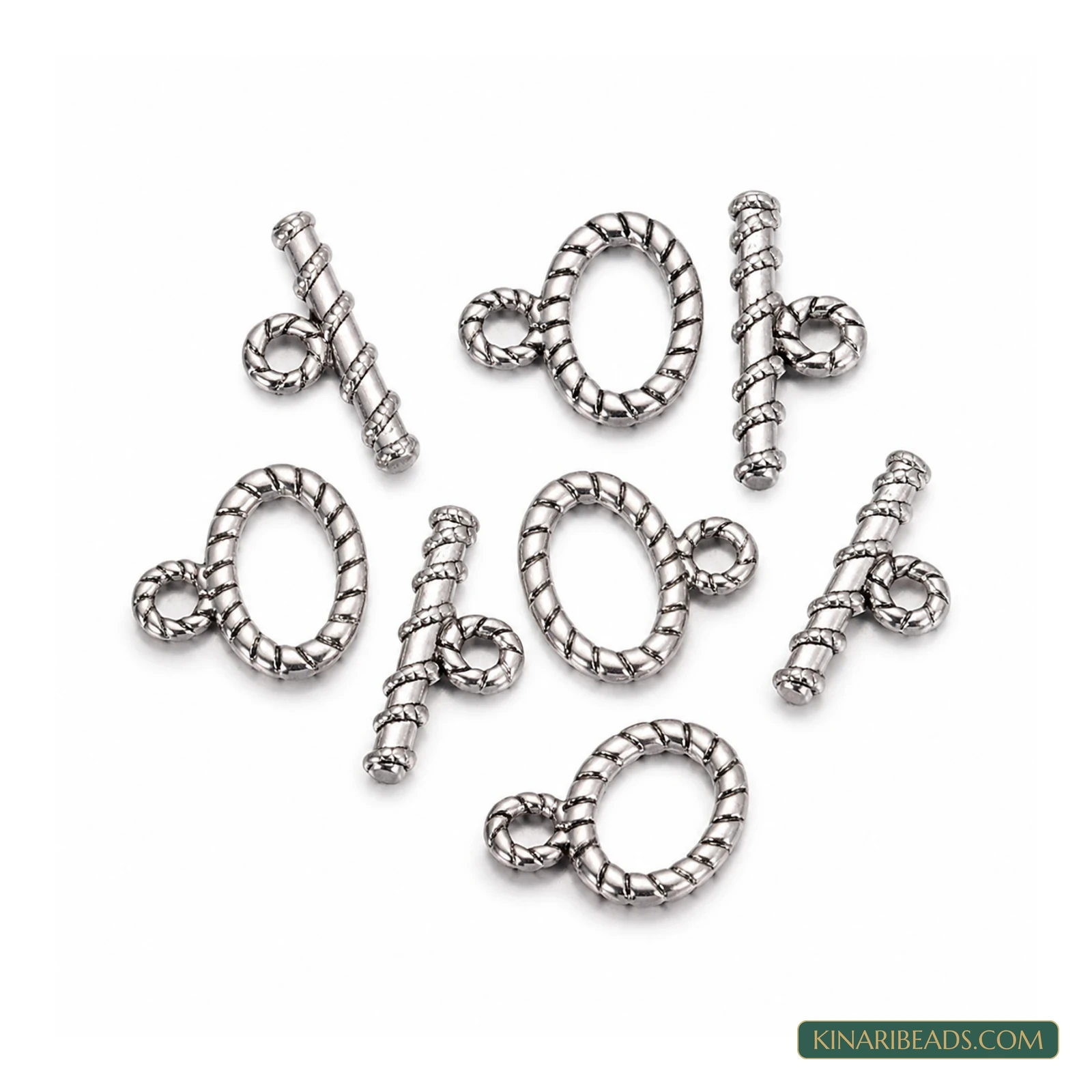 Vintage-Style Oval Toggle & T-Bar Clasp Sets Antiqued Silver-Tone 15.5x15mm – 5 Sets / 50 Sets
