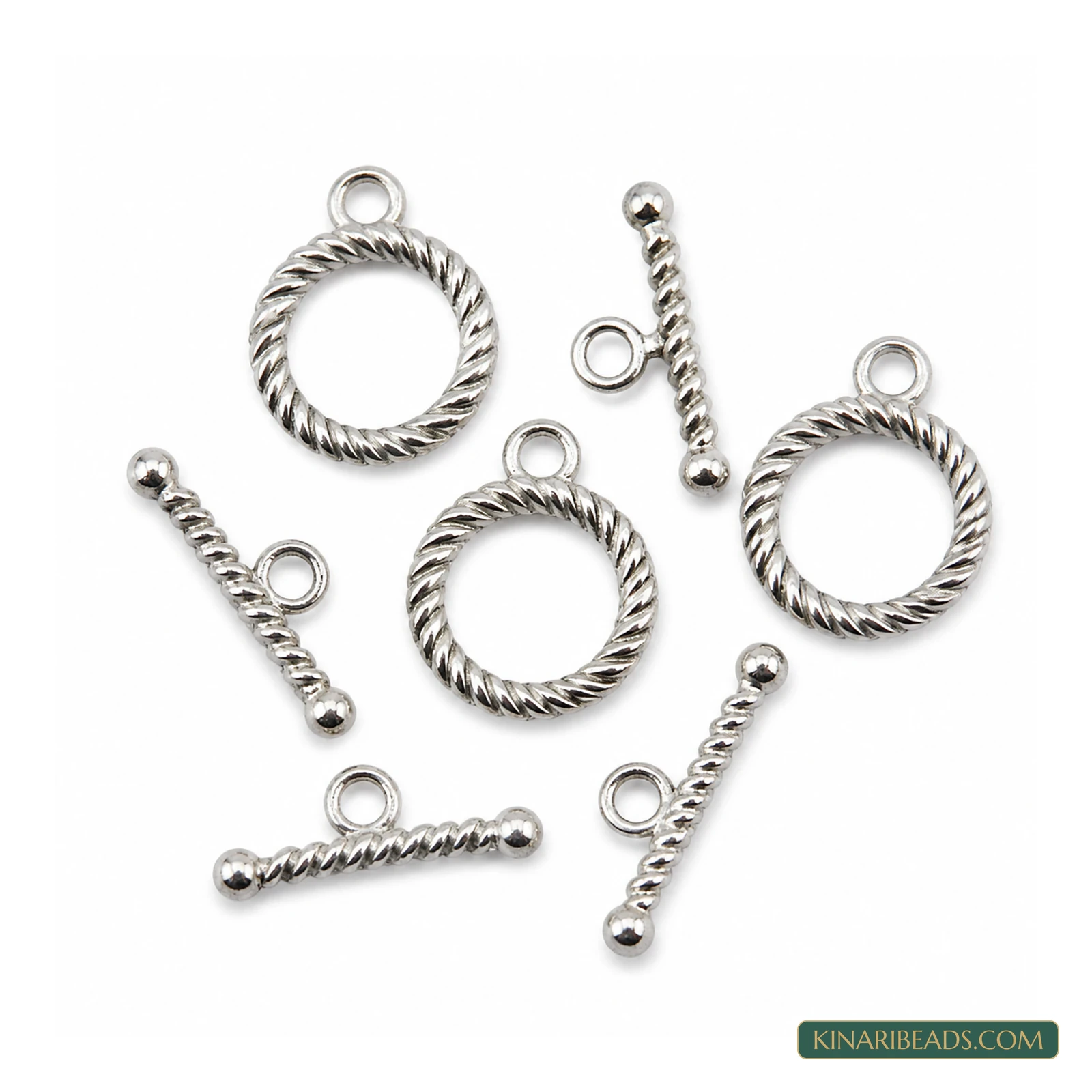 Vintage Toggle & T-Bar Clasp Sets Platinum 16x13mm – 5 Sets / 50 Sets