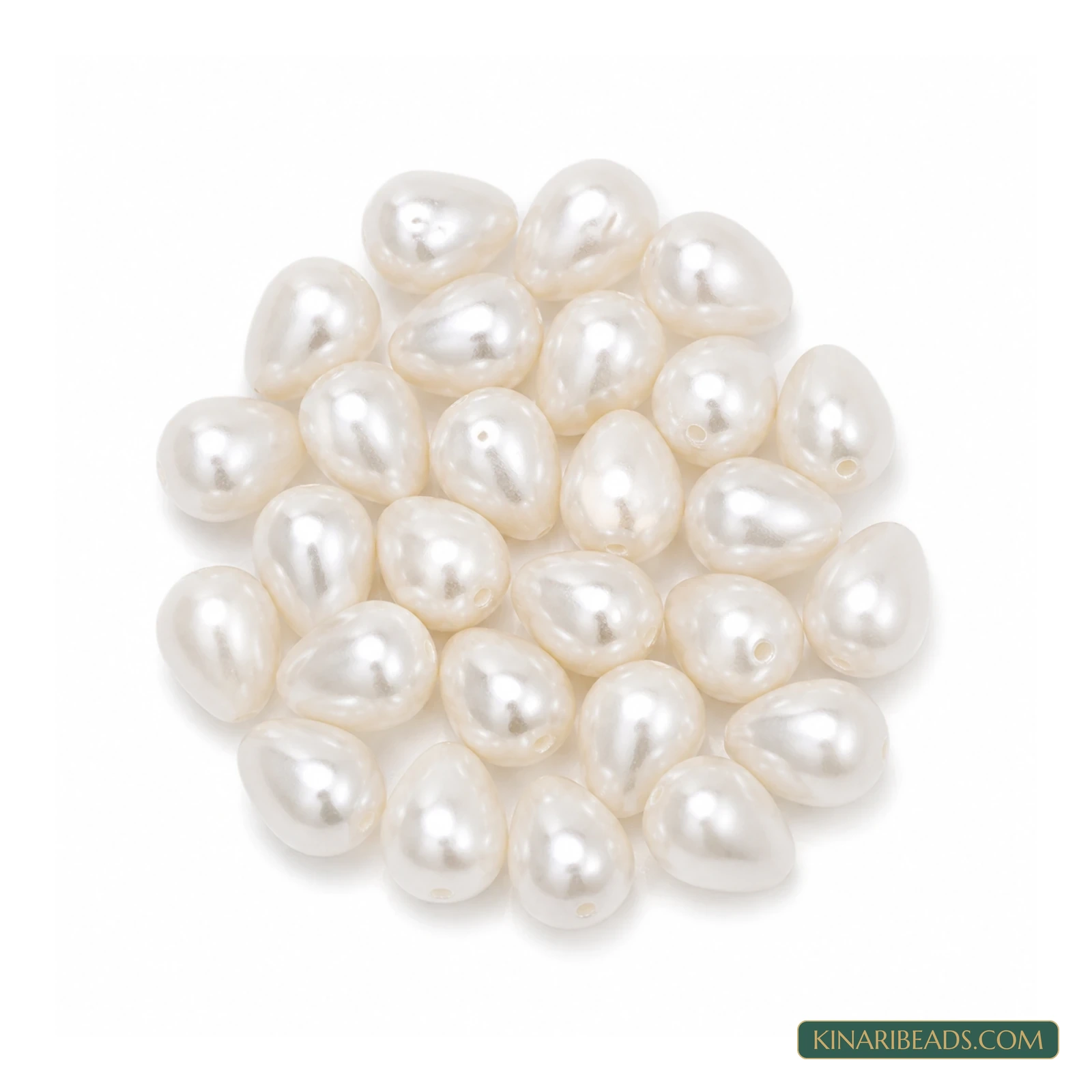 White Drop Acrylic Pearl Beads – 9mm, 50 Pcs - White colour