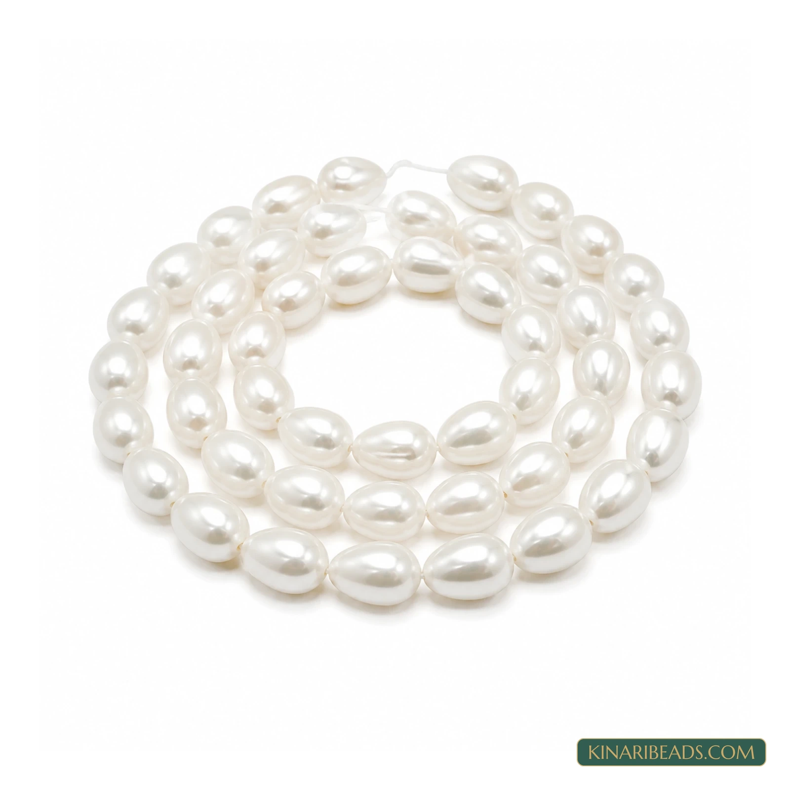 White Drop Shell Pearl Beads – 12x8mm, 1 String