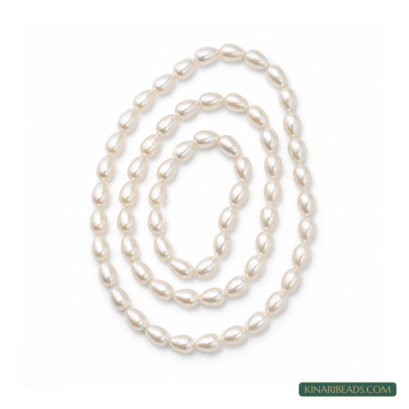 White Drop Shell Pearl Beads – 6x9mm, 1 String