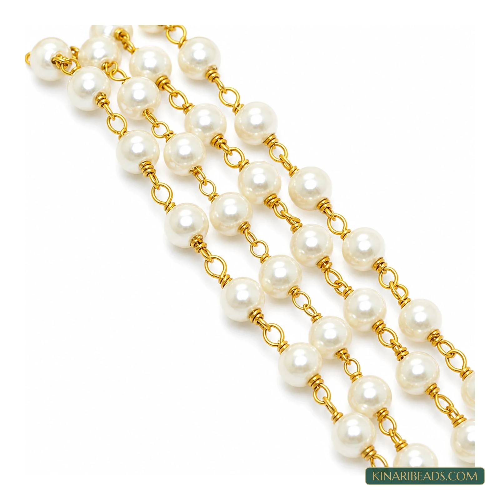 White Glass Pearl Beaded Chain – 6mm