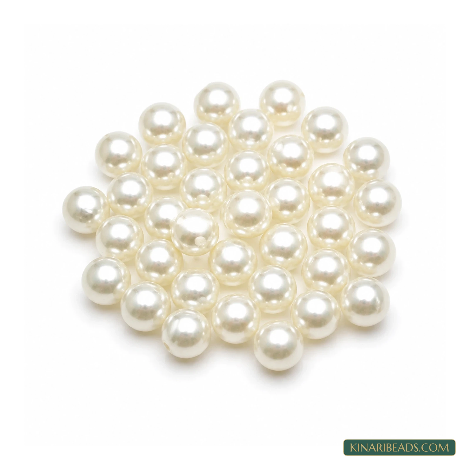 White Round Acrylic Pearl Beads – Multiple Sizes, 50 Gms - White colour