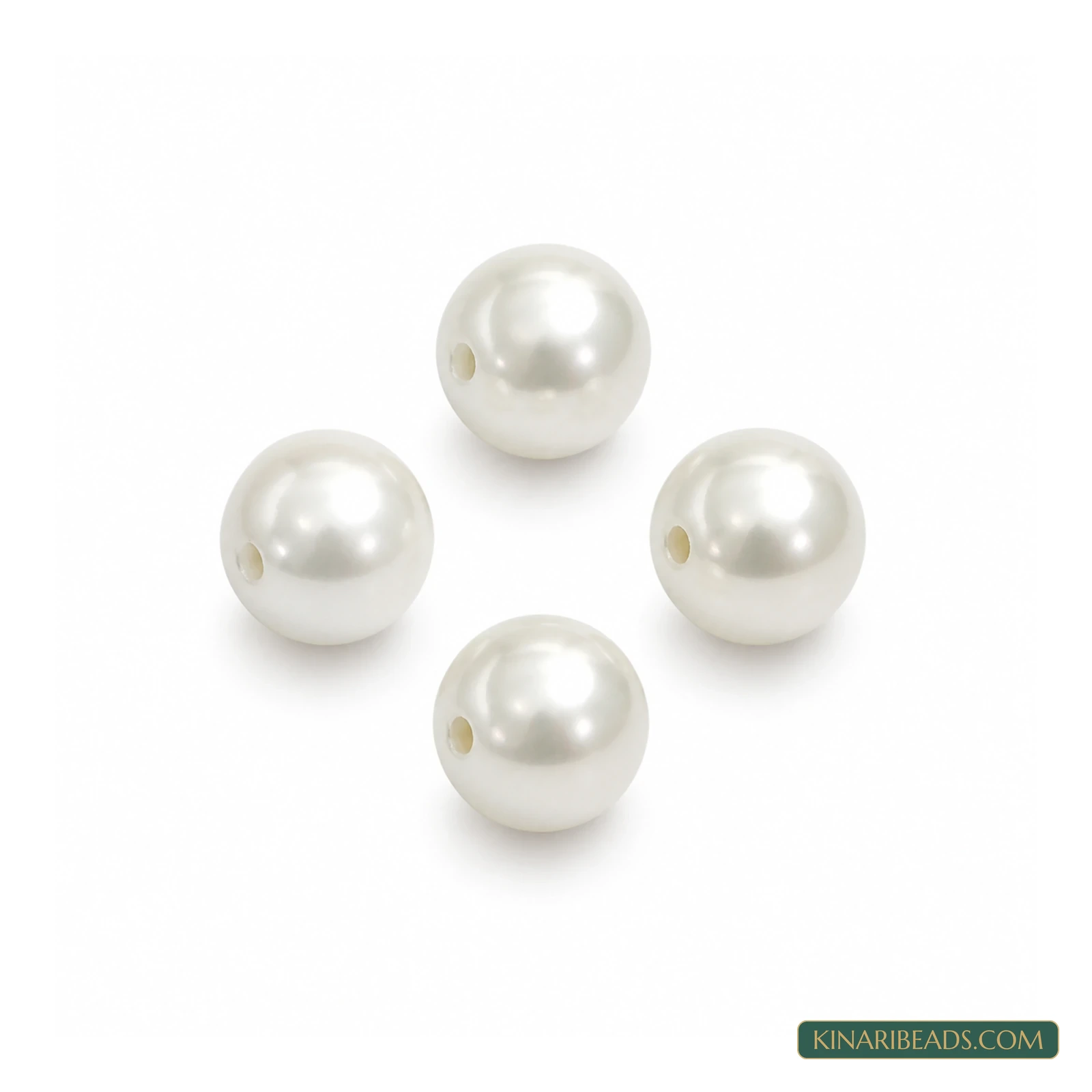 White Round Crystal-Look Pearl Beads – Multiple Sizes, 4 Pcs
