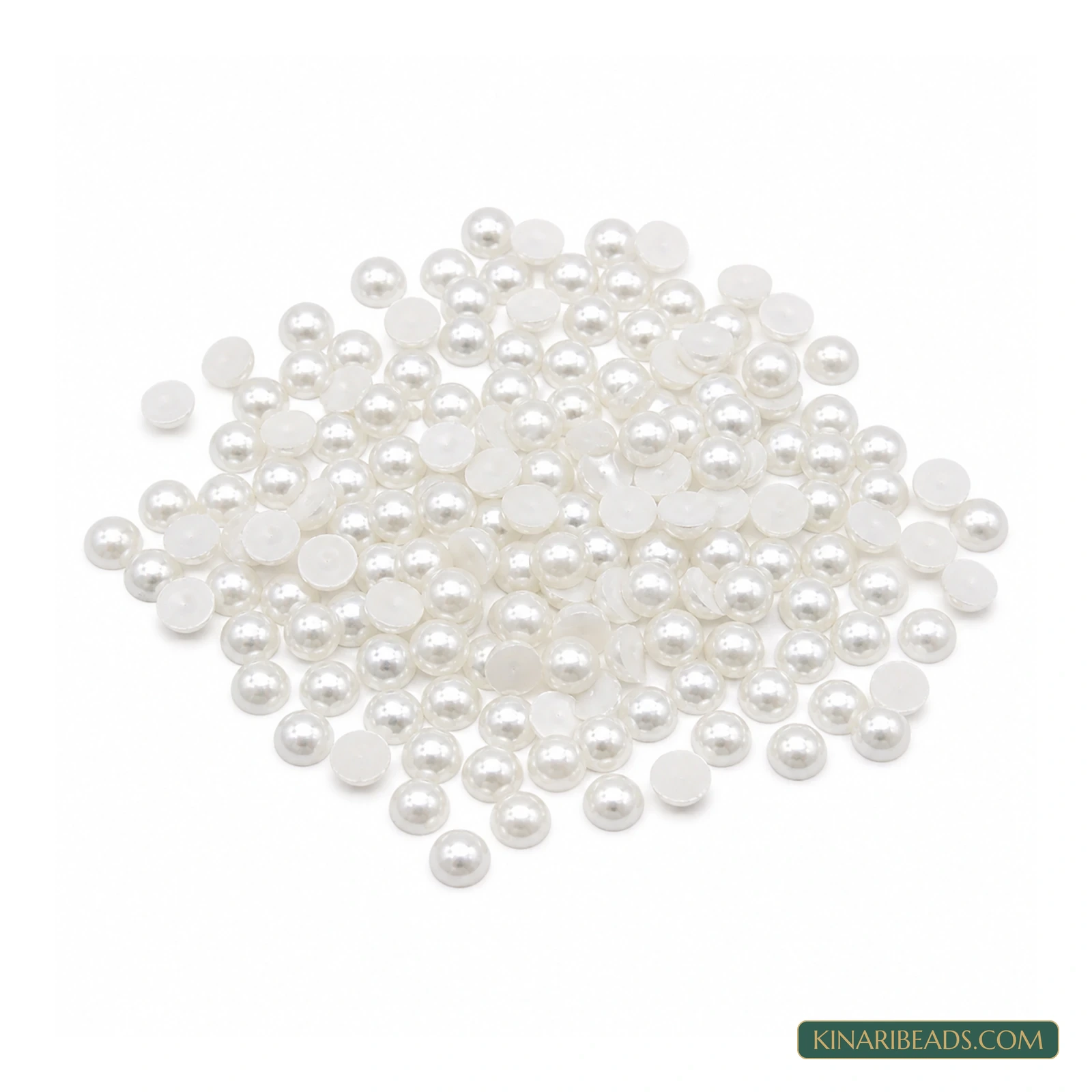 White Round Flat-Back Half Pearl Embellishments – Multiple Sizes, 100 gm - White colour