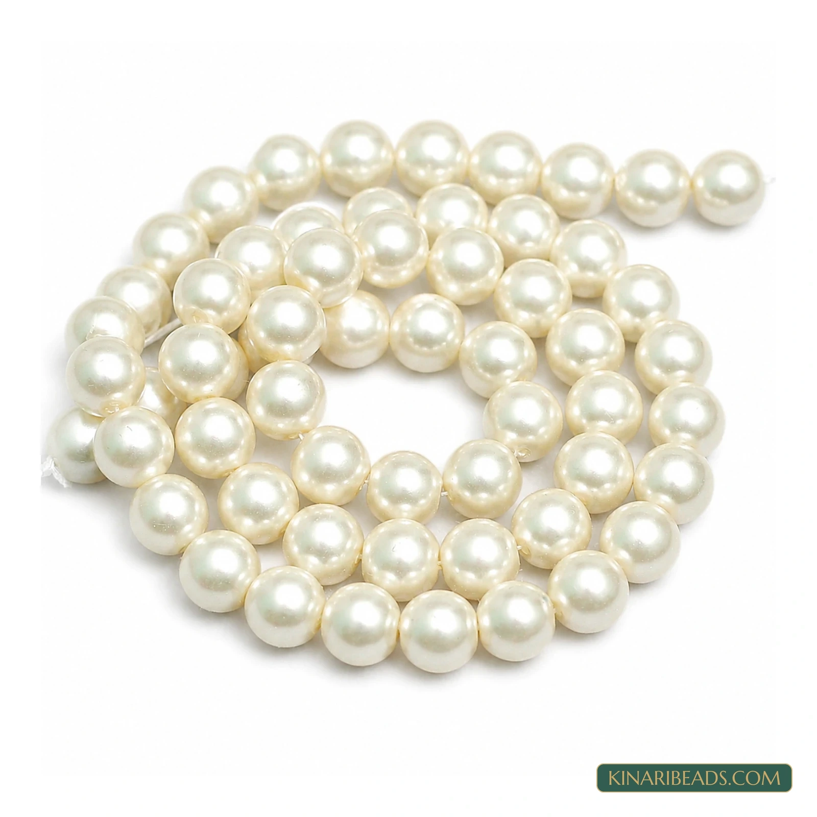 White Round Shell Pearl Beads – Multiple Sizes, 1 String product image
