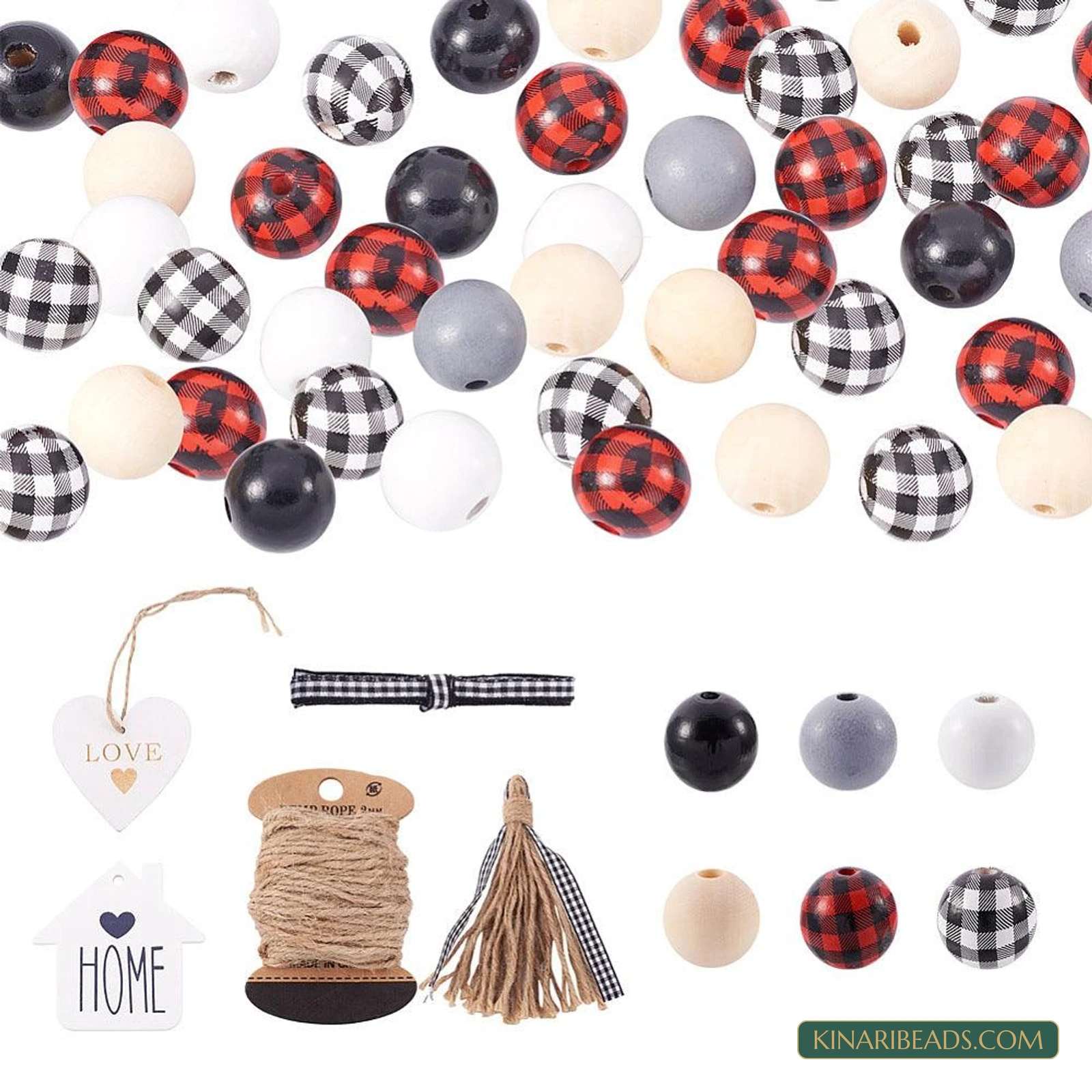 Wood Beads, Pendants, Tassel, Ribbon & Jute Cord Making Kit