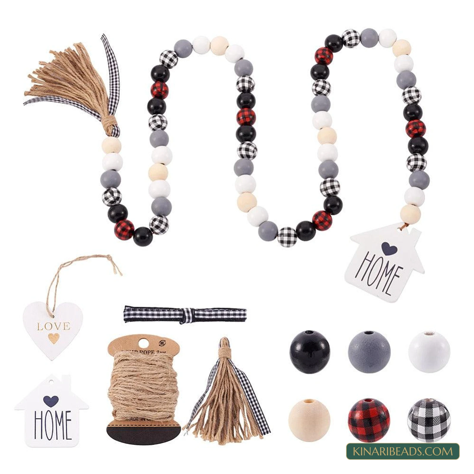 Wood Beads, Pendants, Tassel, Ribbon & Jute Cord Making Kit product image
