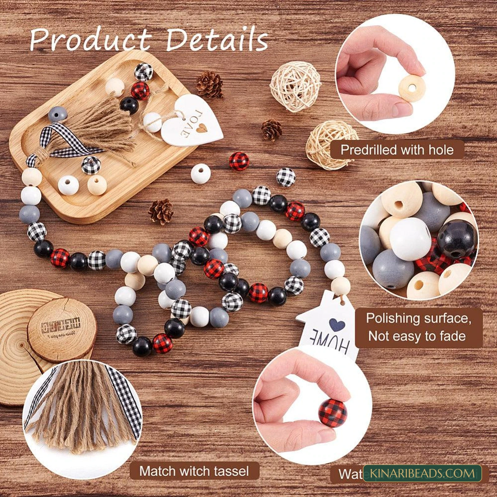 Wood Beads, Pendants, Tassel, Ribbon & Jute Cord Making Kit product image