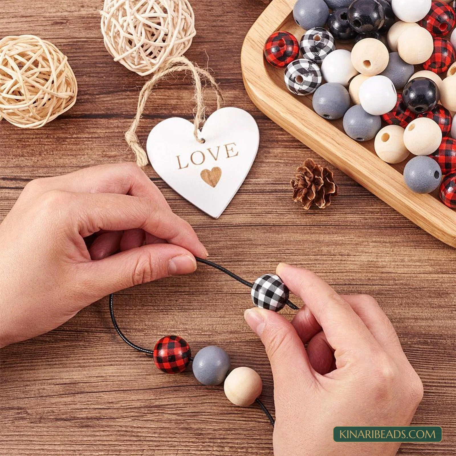 Wood Beads, Pendants, Tassel, Ribbon & Jute Cord Making Kit product image