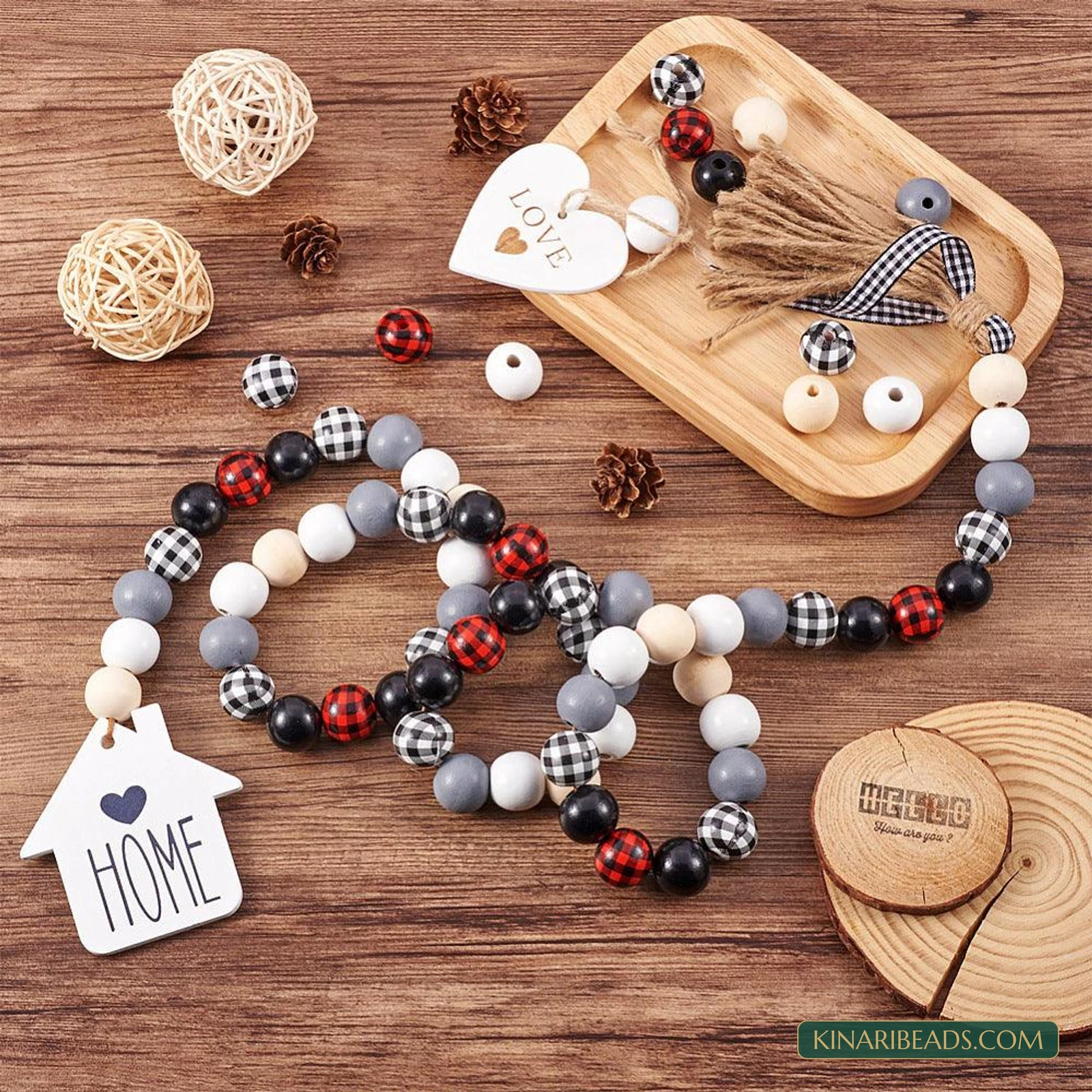Wood Beads, Pendants, Tassel, Ribbon & Jute Cord Making Kit product image