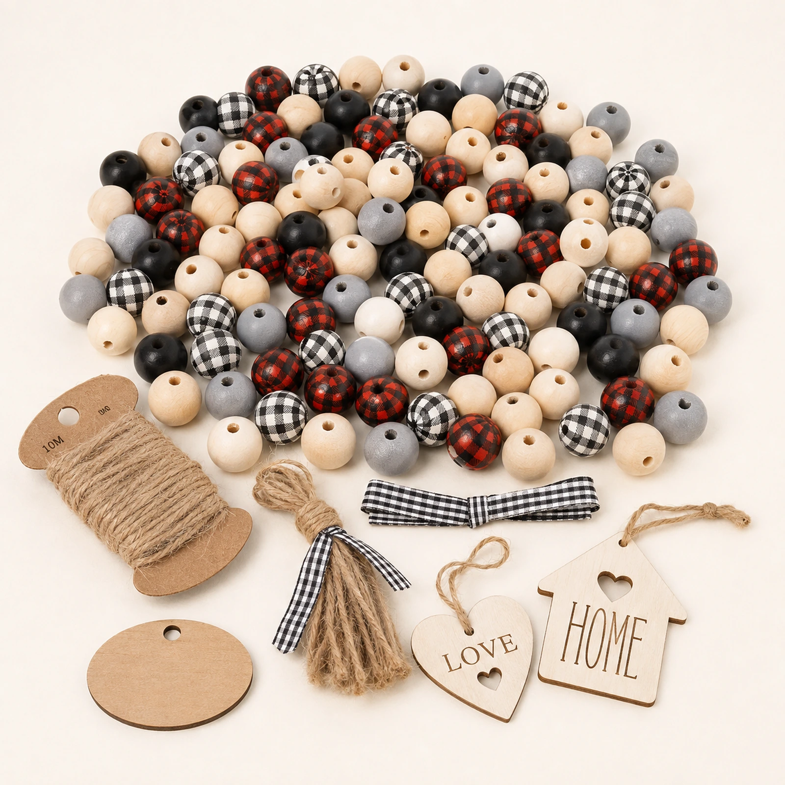 Wood Beads, Pendants, Tassel, Ribbon & Jute Cord Making Kit